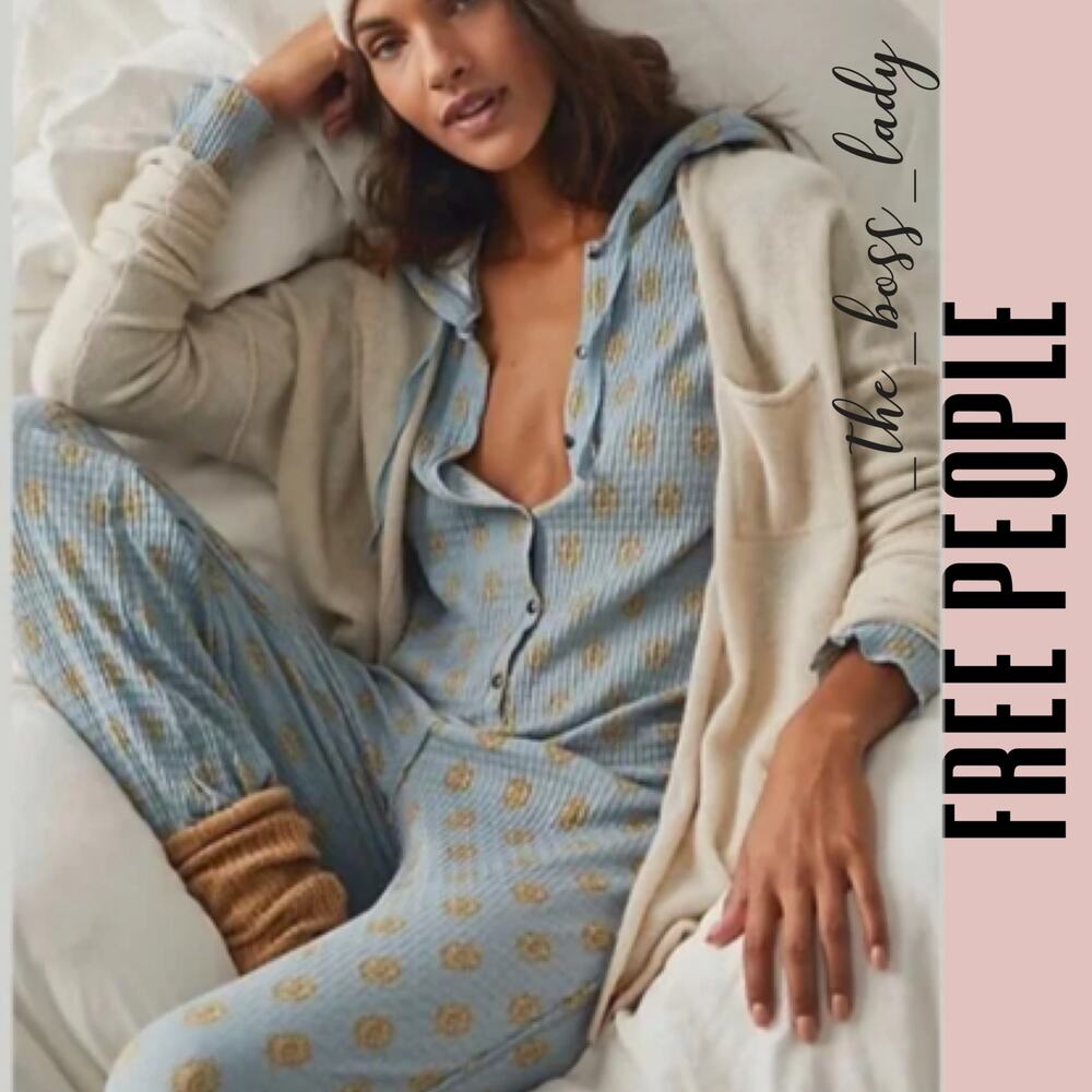 Free People long johns lil' bit lou flare one-piece loungewear thermal cotton - Picture 1 of 8